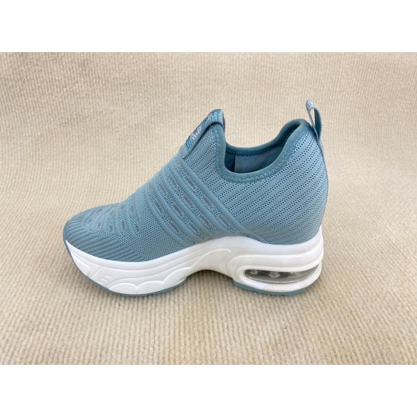 Women blue platform flyknit loafers with breathable mesh upper microfiber and heightening