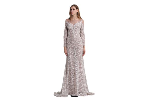 Spring Autumn Long Sleeve Wedding Dresses , Spandex / Polyester Long Dresses For Weddings
