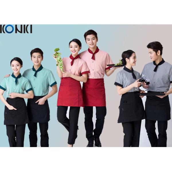 Stripe Shirt Restaurant Staff Uniforms Embroidered Workwear For Women