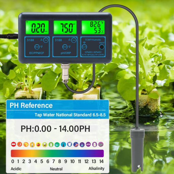 Online Digital PH Tester with 0.01-14.00pH Measuring Range -1200mV~+1200mV ORP and 0.1℃-80.0℃ Temperature Multi Function Water Quality Monitor