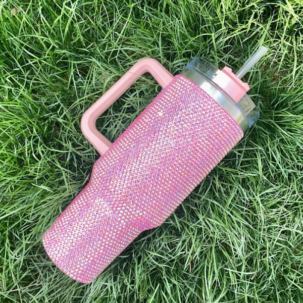 Customizable Reusable Cold Color 300ml/400ml Double Wall Cup with Diamond Studded Lid