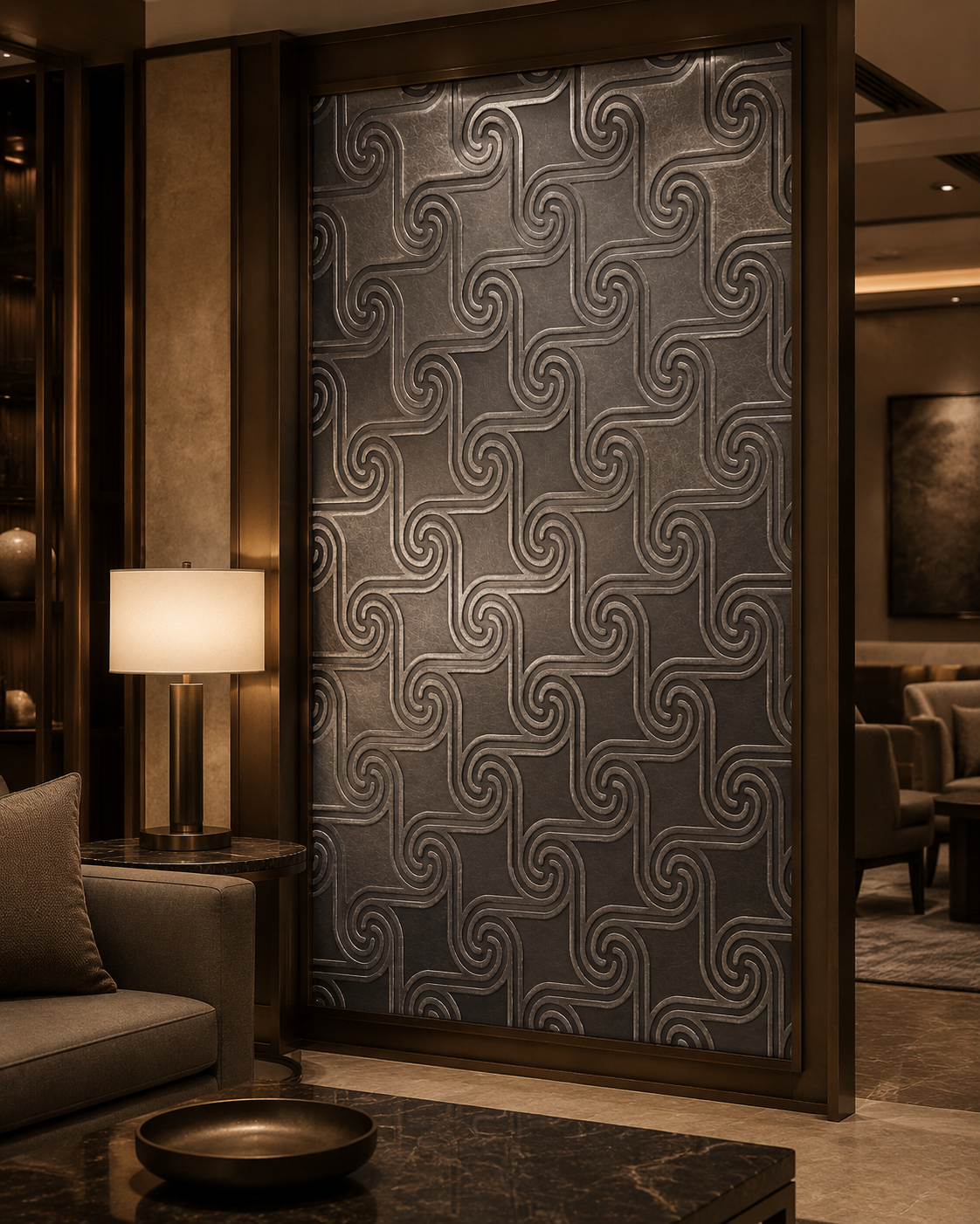 Interlocking Curvilinear Geometric Pattern Scratch-Resistant PVD Coated Stainless Steel Sheet with Custom Sizes