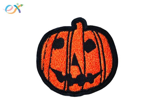 Chenille Thread Towel Custom Embroidery Patch Felt Orange Pumpkin Halloween For Hats Logo