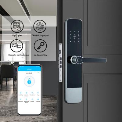 Gray Aluminium Alloy Fingerprint Smart Door Lock Smartphone TTLock Handle Lock