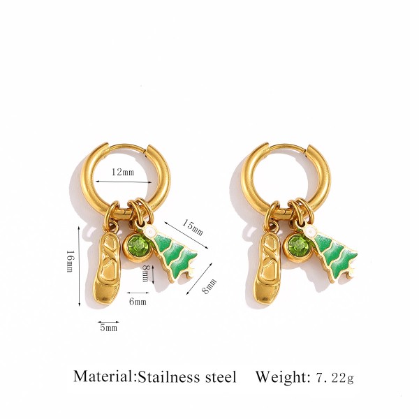 Stainless Steel 18K Gold Plated Christmas Series Design Hoop Earring Cute Santa Claus Christmas Tree Charms Jewelry Earrings