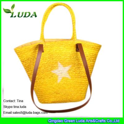 LUDA eco-friendly green handbags white star wheat straw tote shopping bag