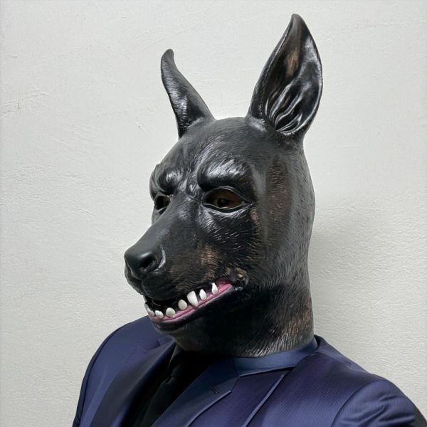 Realistic Black Dog Latex Full Head Mask Creepy Animal Wolf Cosplay Halloween Costume Prop