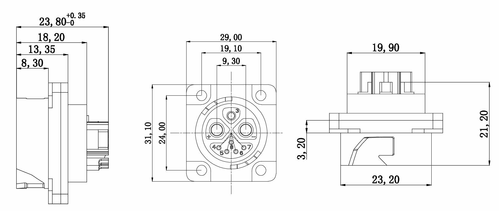 2+1+5 Battery Connector 40A Ip67 Waterproof M25 6-pin Power Connector for Electric Scooters