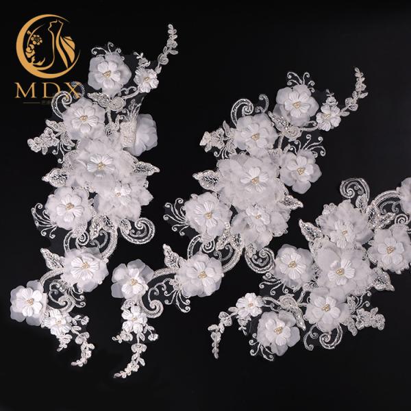 O bordado floral da guarnição do laço de MDX 3D perlou a guarnição do laço para o vestido de casamento