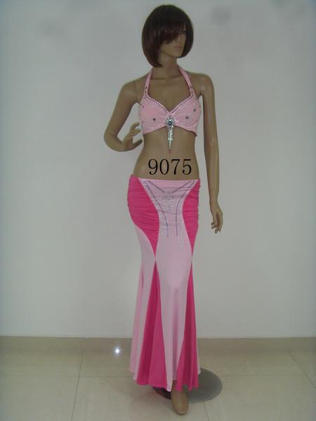 MiDee Belly Dancing Clothes Metallic Halter Neck Bikini Long Floor Length Skirts