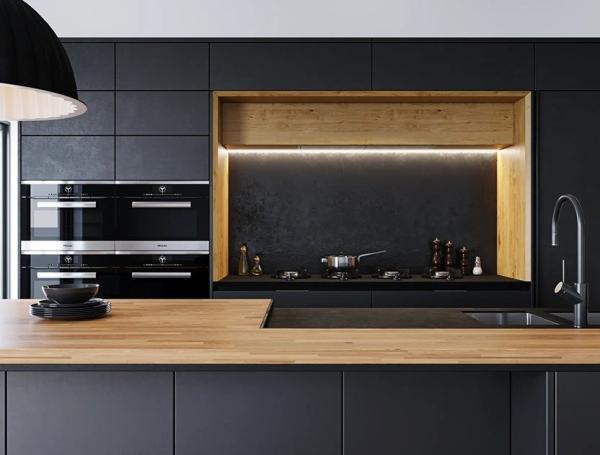 Custom Luxury Wood Grain MDF Moisture-Resistant Frameless Kitchen Cabinets Dubai Skyscraper Project Bulk Supplier Sink Apartment
