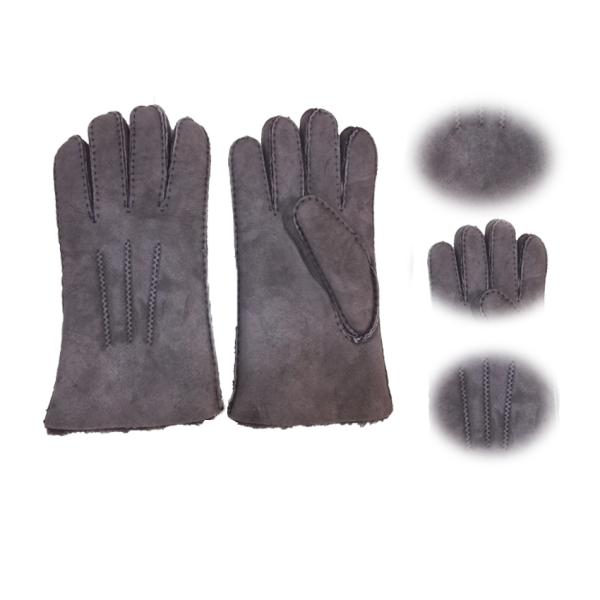 Grey Color Men Winter Shearling Gloves, Merino Lamb Fur Warm Classic Gloves