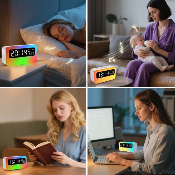 Manual Button Switch Mode Rechargeable LED Night Light 4000mAh Bluetooth Speaker White Noise Bedside Lamp App Control