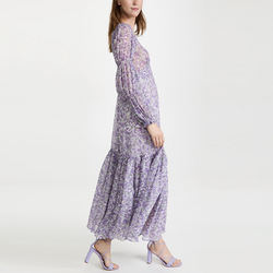 Custom Logo Floral Casual Dress Puff Sleeve For Women Print Clothing