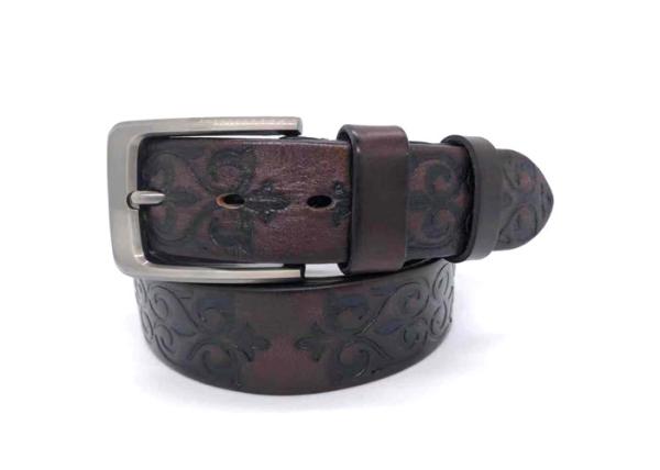 1 1/2 Wide Embossed Leather Belt Personalized Gunmetal Color BRACHI