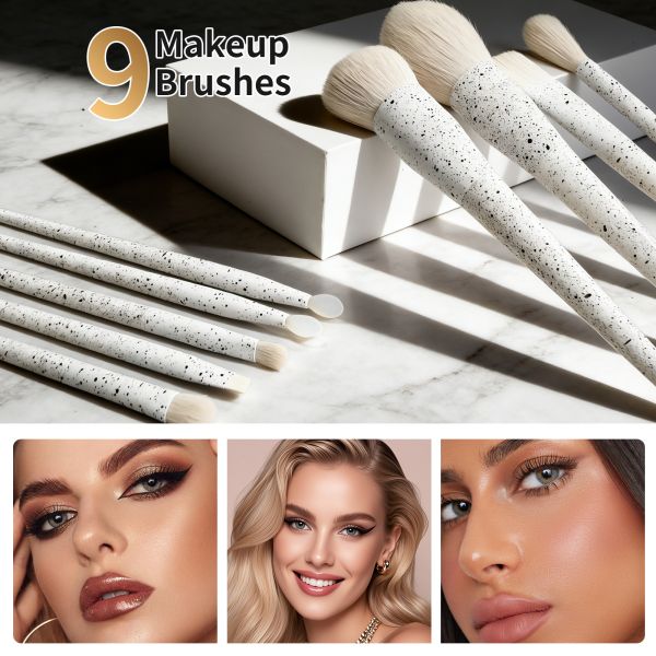 9Pcs Complete Set Eco-Friendly PLA Plastic Handles High-Density Nylon Bristles Makeup Brush Set