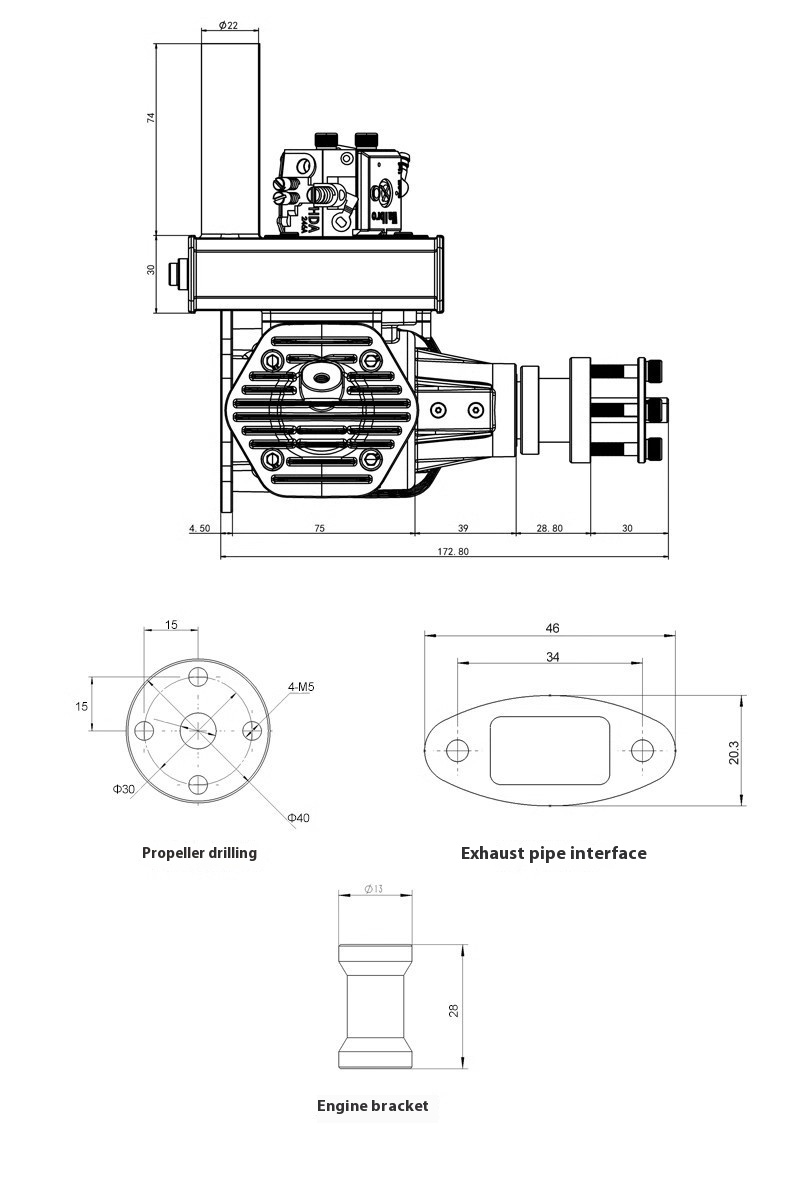 X-76cc-T Model Metal Airplane Gasoline Opposed Twin-Cylinder Two-Stroke Fixed-Wing Engine