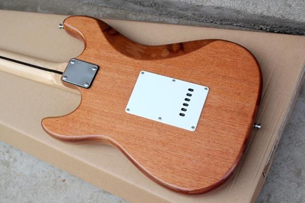 Natural Wood Mahagany Body Electric Guitar with SSS Pickup,White Pickguard,Maple Fingerboard
