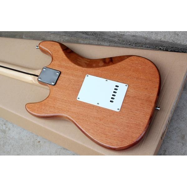 Natural Wood Mahagany Body Electric Guitar with SSS Pickup,White Pickguard,Maple Fingerboard