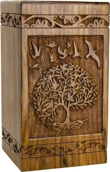 Handmade Rosewood Urn For Human Ashes | Tree Of Life Wooden Urns Hand-Crafted - Funeral Cremation Urn For Ashes