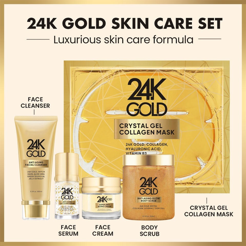 OEM ODM 24k Gold Skin Care Set face cream Facial Cleanser Organic Acne essence Wholesale Purifying Pore Breaking Melanin face cream Deep Cleaning Facial Moisturizing facial mask