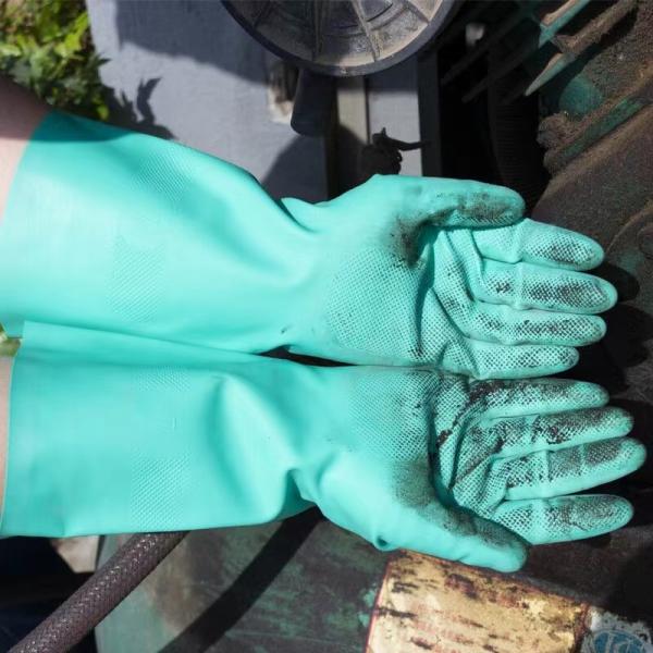 Green Chemical Nitrile Glove 18 Inches 22mil Unflocked Industrial Nitrile Glove