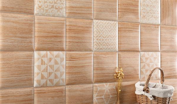 Light Yellow Wood Grain Wall Tile 152x152mm White Body Clay