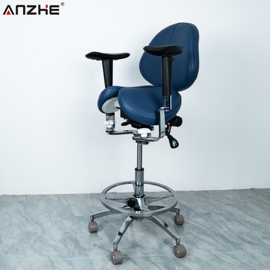 Ergonomic Split Saddle Dental Chair with Backrest Adjustable Swivel Stool 360° Rotation for Dental Clinic