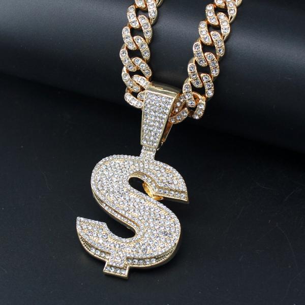 Fashion Hip Hop Big Dollar Sign Pendant Necklace Hiphop 11mm Cuban Link Chain Necklaces For Women Men Jewelry Party Gifts