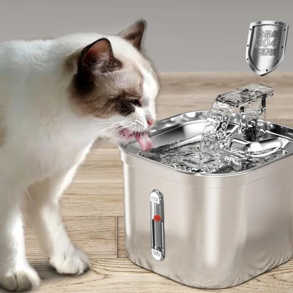 Square 2.2l Stainless Steel Automatic Pet Water Dispenser Clean Water and Circulation