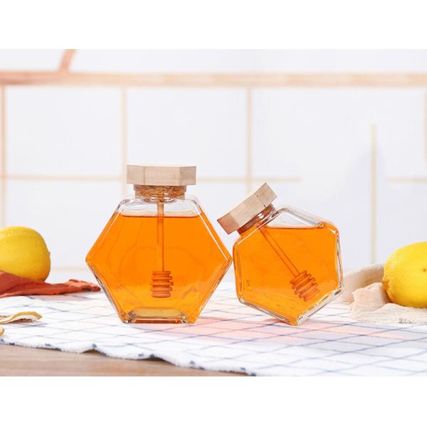 Wooden Dripper Heat Resistant Hexagon Glass Honey Jar