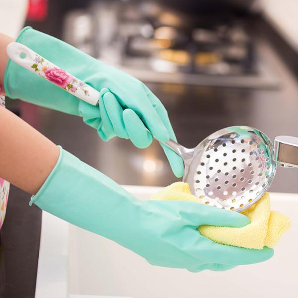 Сопротивление масла перчаток Киттчен домочадца Флоклинед хлопка зеленого цвета резиновое