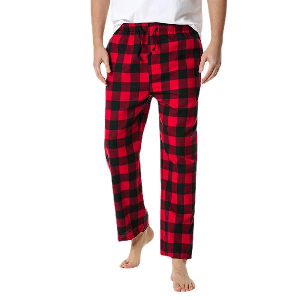 Polyester Fabric Men's Plaid Home Pants with Regular Fit Design and Comfort