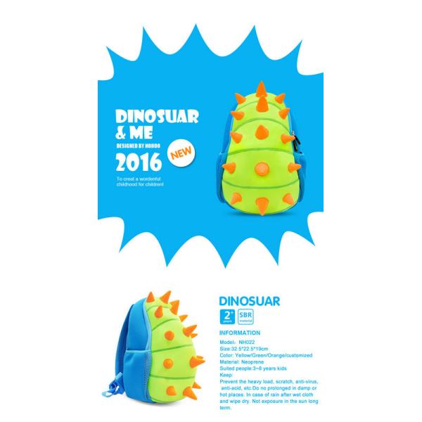 Durable 3D Cartoon Girls Dinosaur Backpack For 2 Year Old 32.5*24*19cm