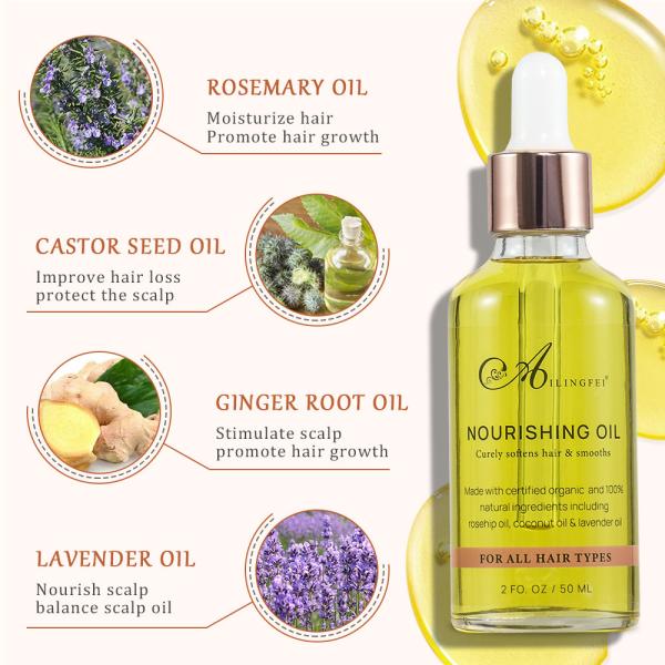 Private Label Moisturizing Nourishing Hair Oil Natural Rosmary Oil Castor Seed Oil Ginger Root Oil Lavender Oil Massage