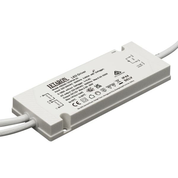 30W 12V 220-240V Super Slim EU LED Driver IP44 with Class II Protection for Mirror Light