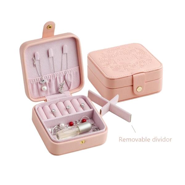12*12*5.5cm Portable Travel Jewelry Case Debossing Finish With Removable Dividers