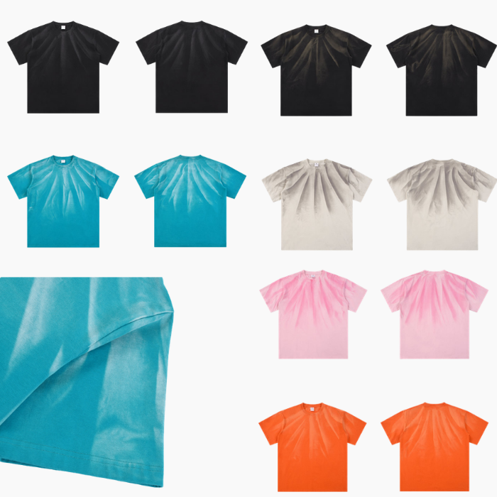 Men’s Gradient Spray Washed Cotton T-Shirt 250GSM Oversized Streetwear Casual Tee