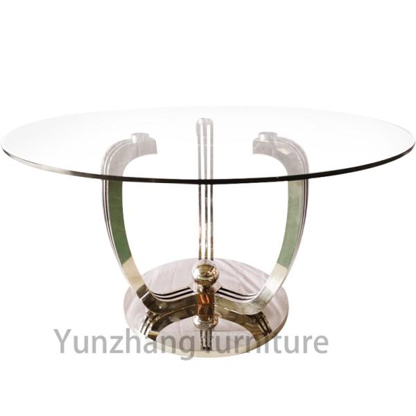 European style stainless steel 8 seater round tempered glass dining table for restaurant for dining design