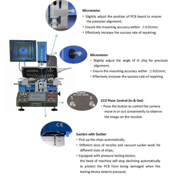 WDS650 BGA Rework Station with Triple-Zone Heating HD Optical Alignment and Touchscreen Interface for Precision BGA Repair