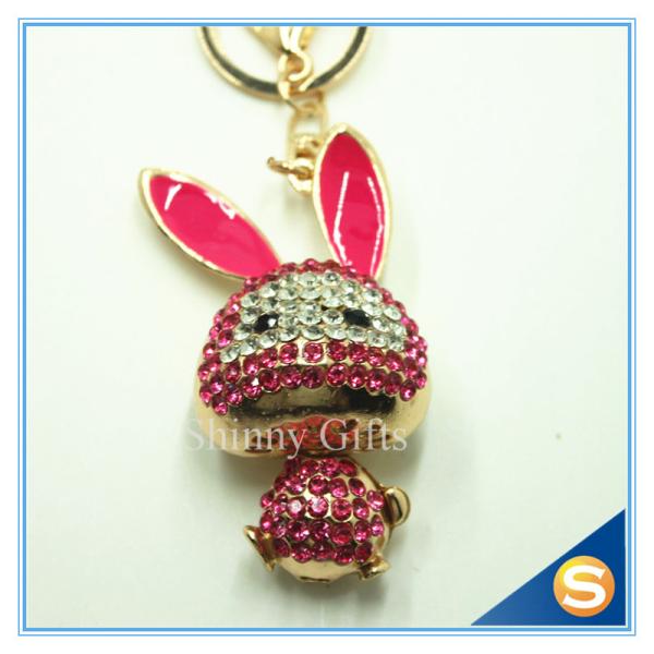Trendy Rhinestone Cute Rabbit Shape Crystal Gold Plated Key Chain For Handbag Decoraction