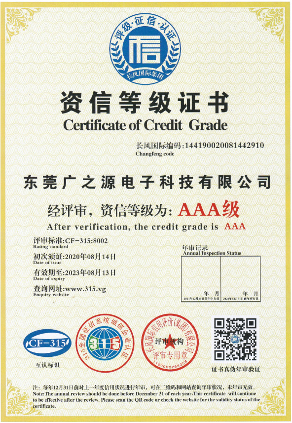 Guang Yuan Technology (HK) Electronics Co., Limited Certifications