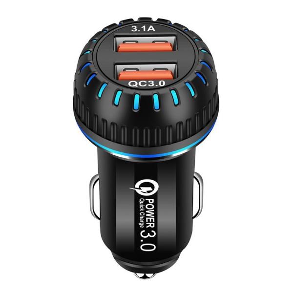 Portable 3.1A Dual Port Car Charger USB Adapter QC3.0 With Led 63*30mm