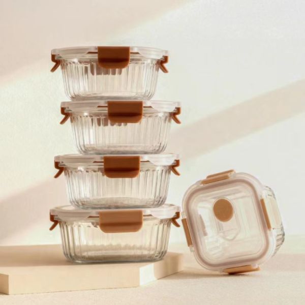 Récipient alimentaire en verre borosilicaté résistant aux taches avec couvercle en PP Cool Lock ventilé et résistance à la température (-40℃-560℃)