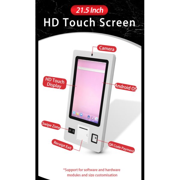 MJK 21.5 Inch Interactive Self Service Payment Kiosk 10-Point Capacitive Touch Screen SDK Enabled Android OS for Fast Food