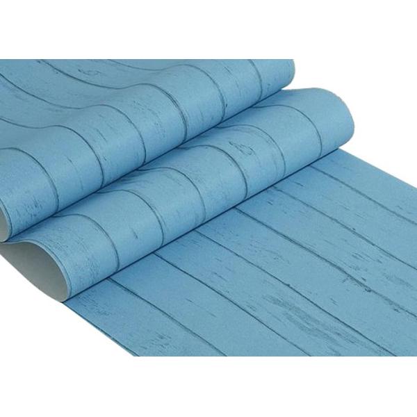 Mediterranean Style Modern Striped Wallpaper , Blue Non woven Wallpaper for TV Background