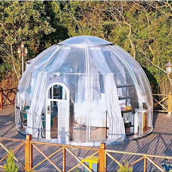 Transparent Camping Hotel Prefabricated Dome for Outdoor Bubble House Yurt With LED Lighting