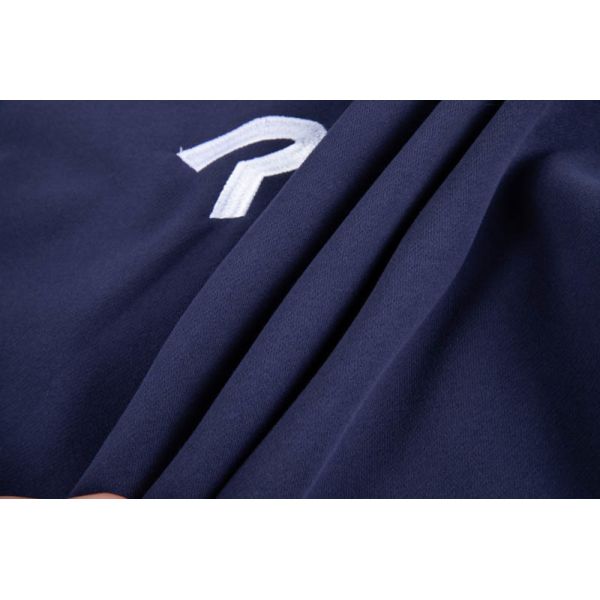 Navy Oversized Relaxed Fit Fleece Hoodie with Contrast Flatlock Seams and Back Slogan Print