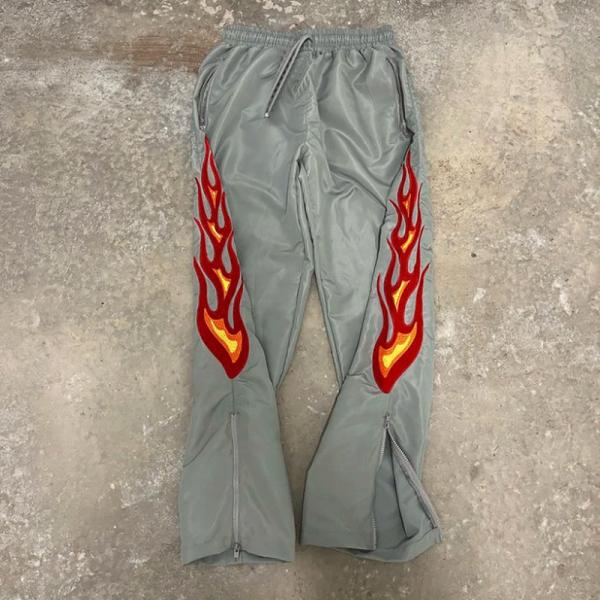 Casual Graphic Embroidered Patches Men Streetwear Joggers Stacked Flare Half Zipper