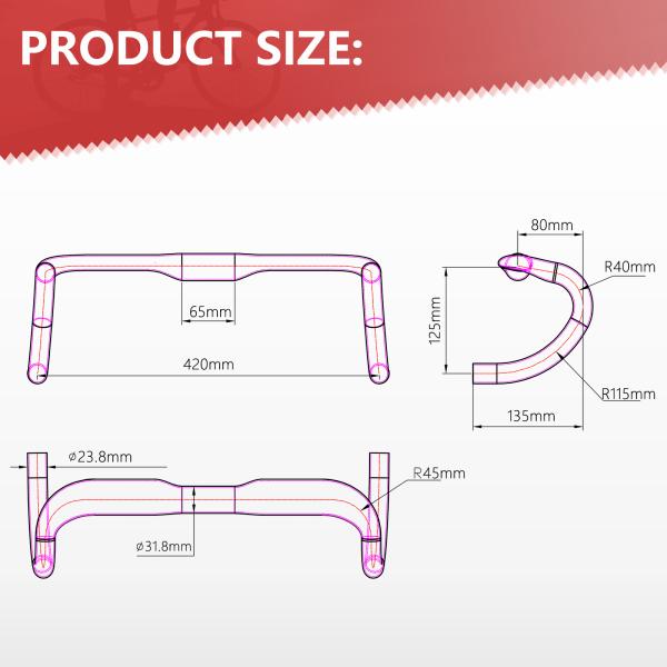 Aluminum Alloy Road Bike Handlebar 31.8 X 440mm CE certificate